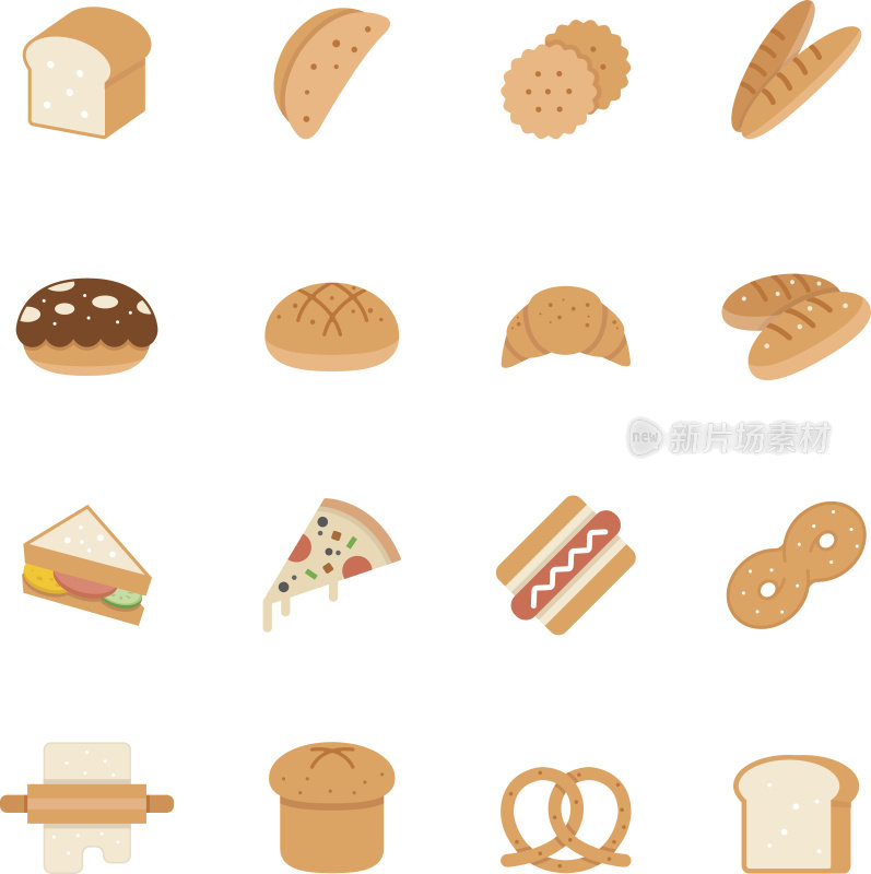 彩色图标set - bread和面包店